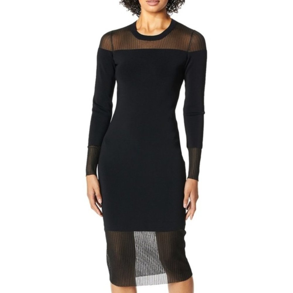Bailey 44 Black Long Sleeve with Mesh Midi Cocktail Dress- SIZE SMALL